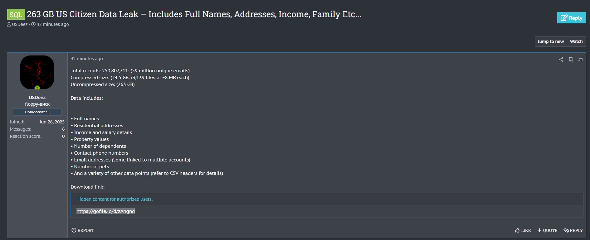 据称从美国泄露263 GB公民数据-xLab 威胁情报