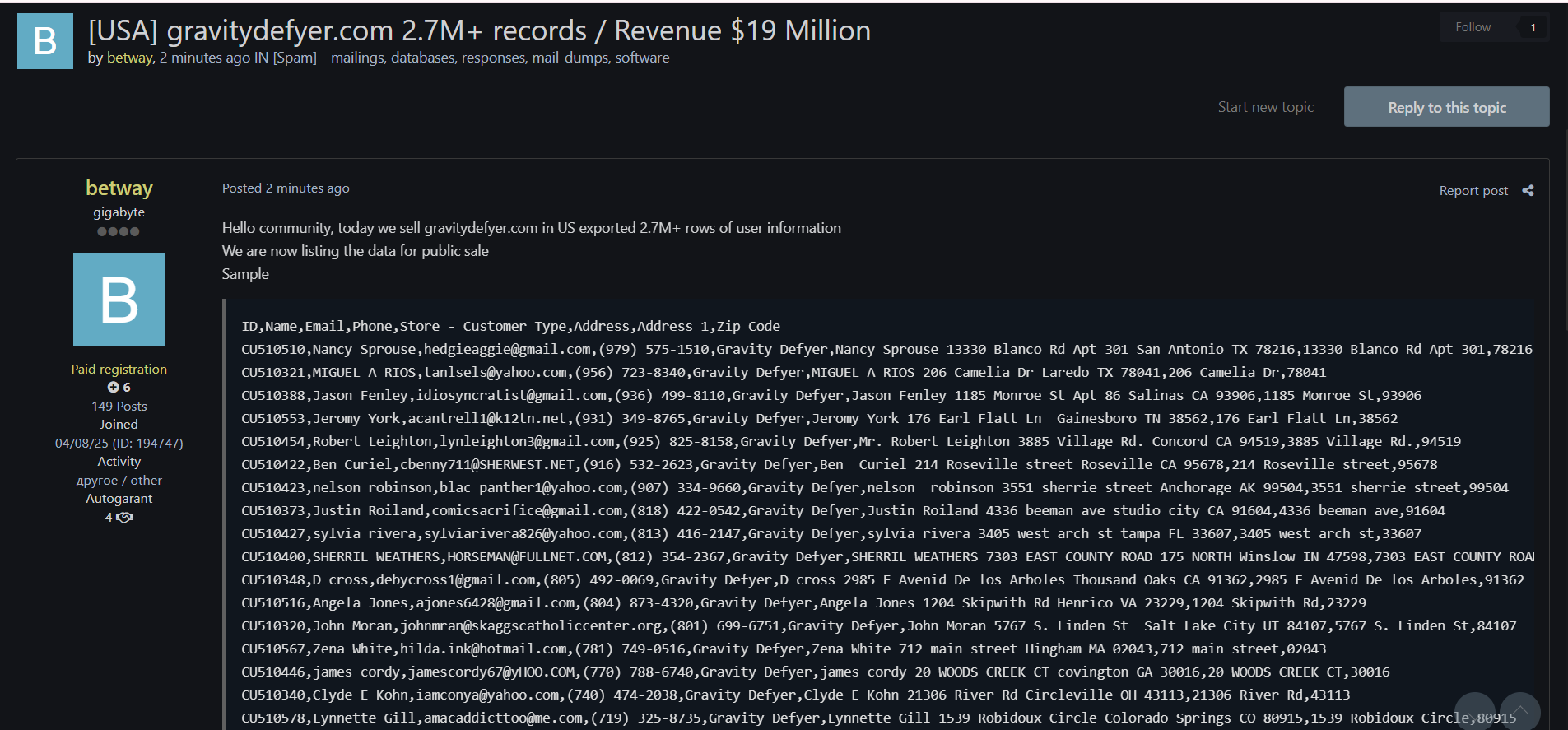 Gravity·德菲尔涉嫌出售数据-xLab 威胁情报