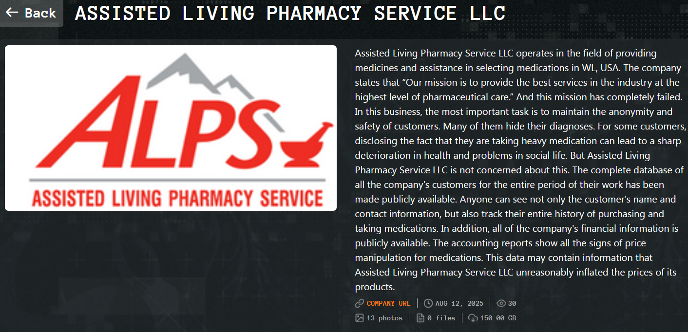 辅助生活药房服务有限责任公司成为Qilin勒索软件的受害者-xLab 威胁情报