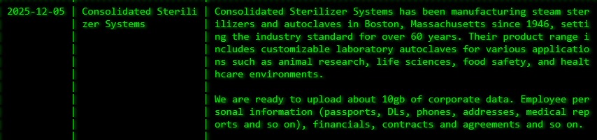 联合灭菌器系统公司成为akira勒索软件的受害者-xLab 威胁情报