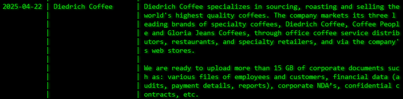 Diedrich Coffee成为Akira勒索软件的受害者-xLab 威胁情报
