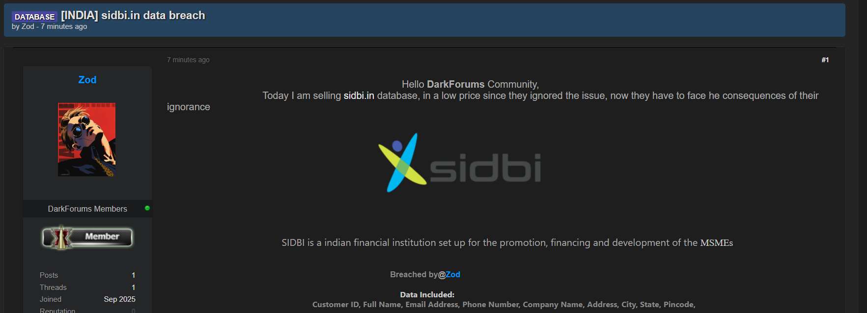 印度小型工业发展银行(SIDBI)涉嫌出售数据-xLab 威胁情报