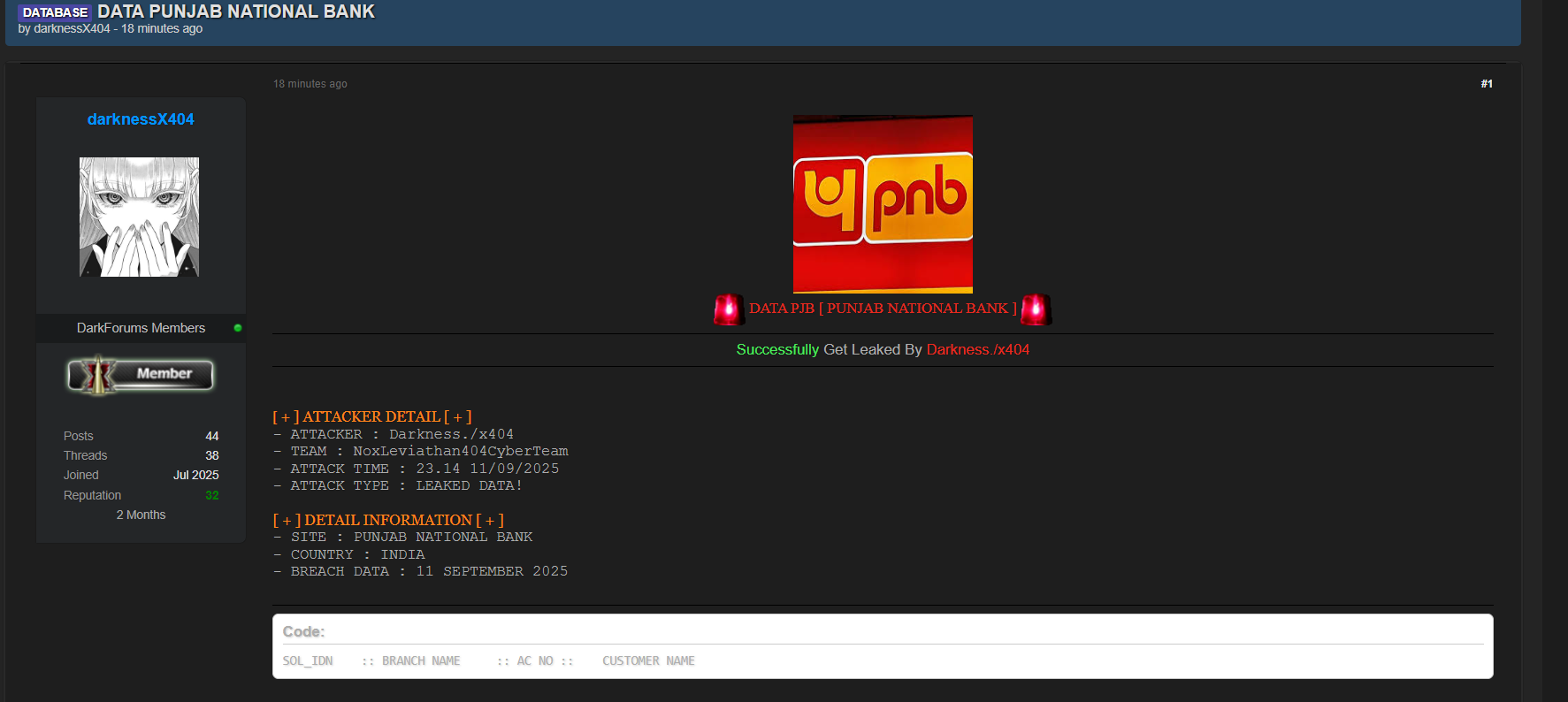 旁遮普国家银行涉嫌出售数据-xLab 威胁情报