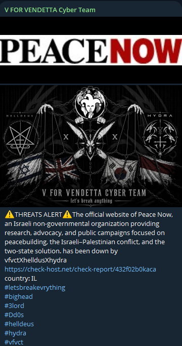 V FOR VENDETTA CYBER TEAM targets the website of Peace Now-xLab 威胁情报