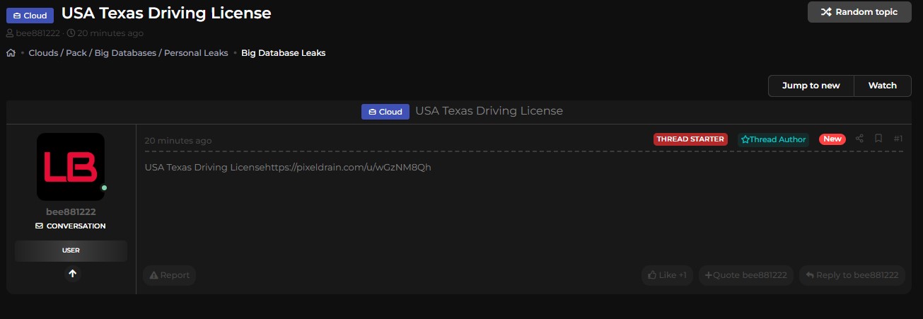 德克萨斯州驾驶执照涉嫌泄露-xLab 威胁情报
