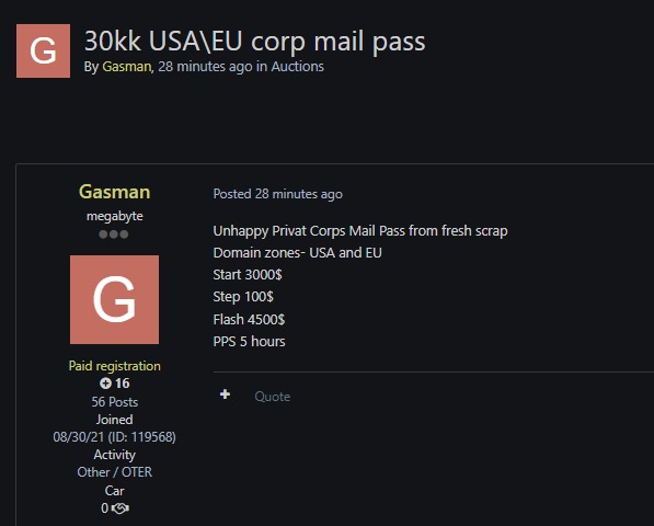 涉嫌出售美国/欧盟公司邮件凭证-xLab 威胁情报