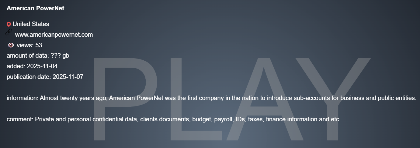 American PowerNet成为PLAY勒索软件的受害者-xLab 威胁情报