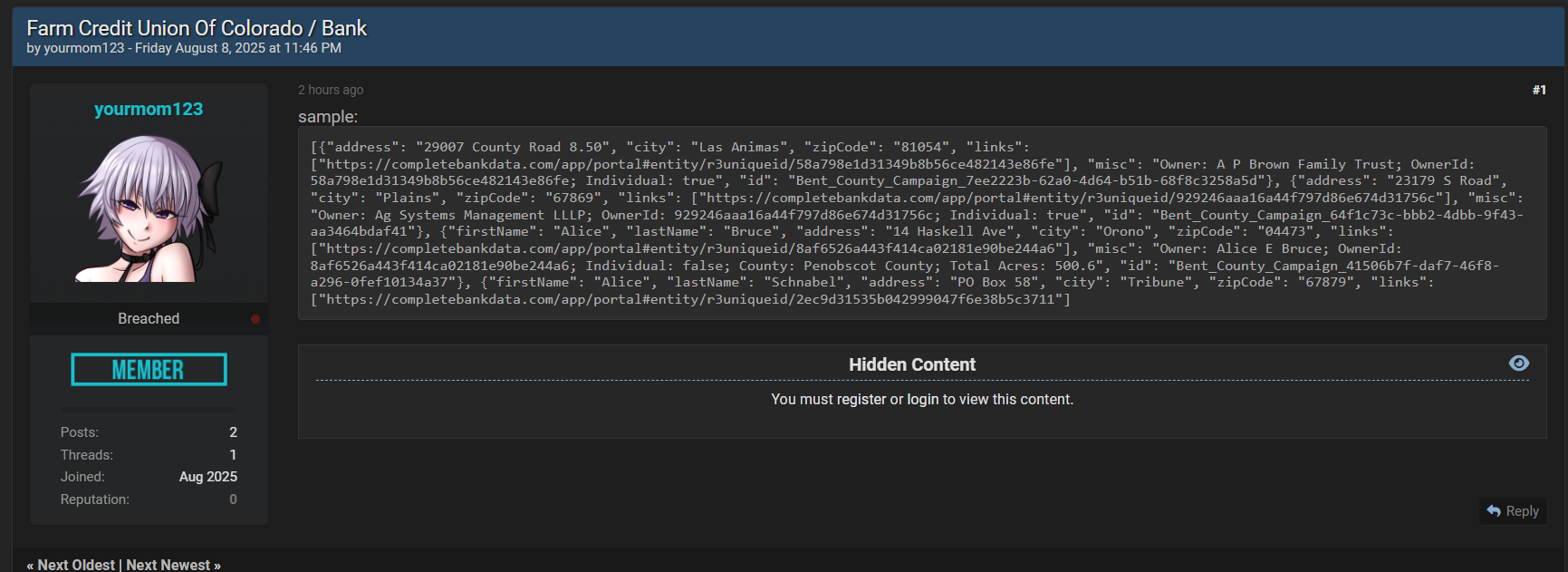 科罗拉多Union信贷银行涉嫌数据外泄-xLab 威胁情报