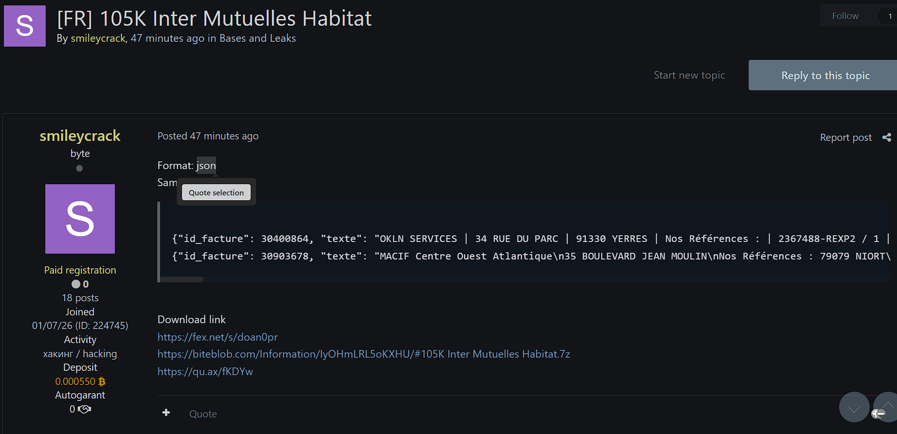 Alleged Data Breach of Inter Mutuelles Habitat-xLab 威胁情报