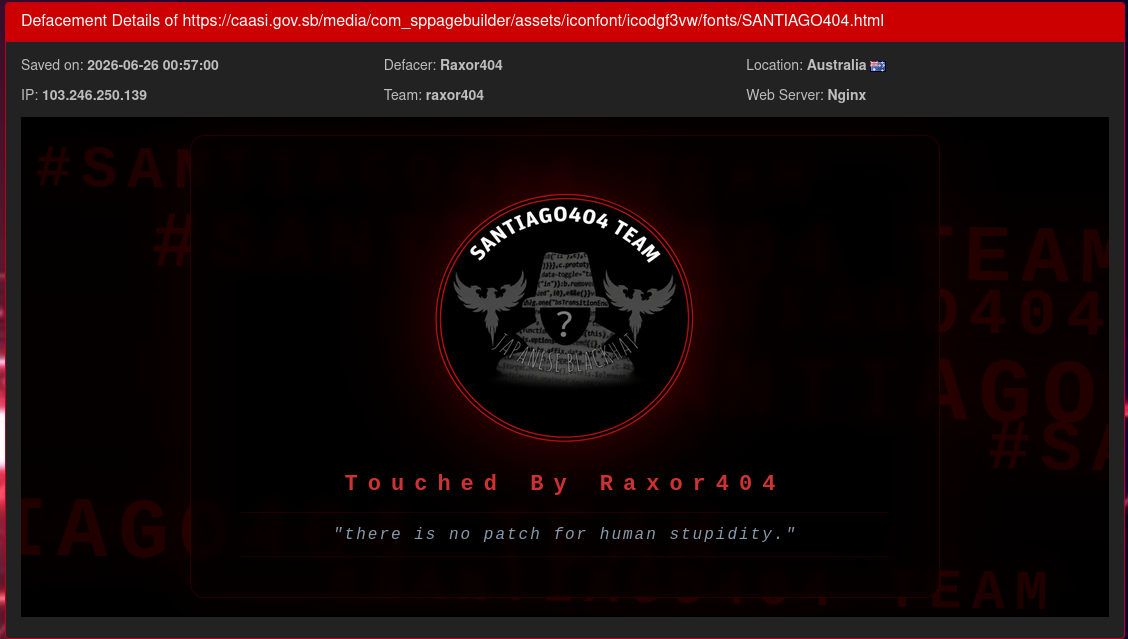 Raxor404 targets the website of Civil Aviation Authority of Solomon Islands-xLab 威胁情报