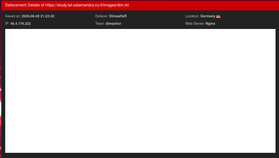 DimasHxR targets the website of Tal Salamandra Studio-xLab 威胁情报