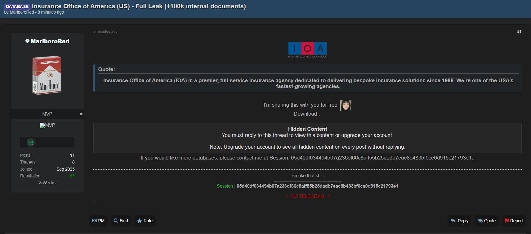 美国Insurance办事处涉嫌数据泄露-xLab 威胁情报