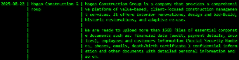 霍根建筑集团成为Akira勒索软件的受害者-xLab 威胁情报