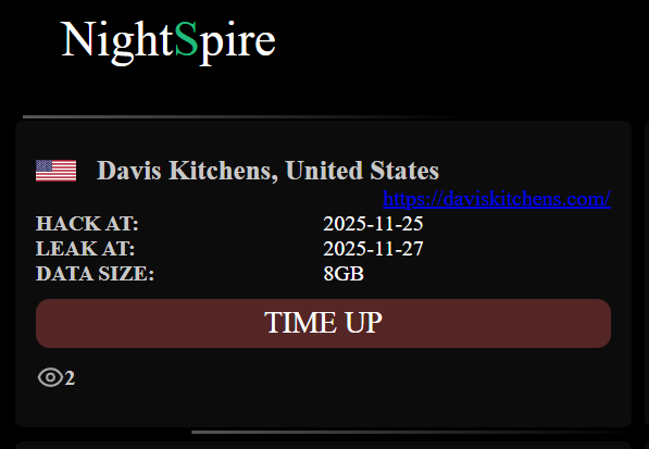 Davis厨房成为NightSpire勒索软件的受害者-xLab 威胁情报