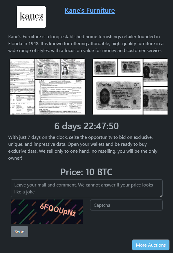 凯恩的家具成为Rhysida勒索软件的受害者-xLab 威胁情报