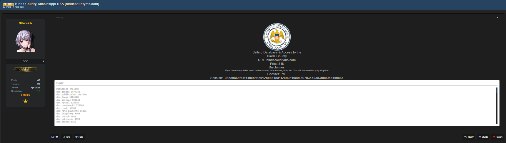 涉嫌出售美国海因兹县政府数据库-xLab 威胁情报