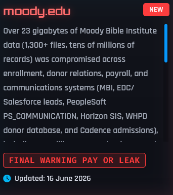 Alleged data breach of Moody Bible Institute-xLab 威胁情报