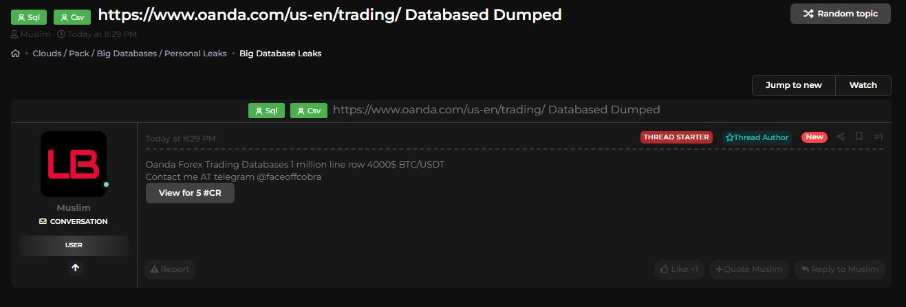 OANDA corporation涉嫌数据外泄-xLab 威胁情报