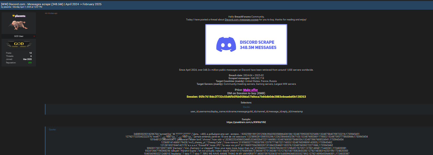 涉嫌出售Discord scrape数据-xLab 威胁情报