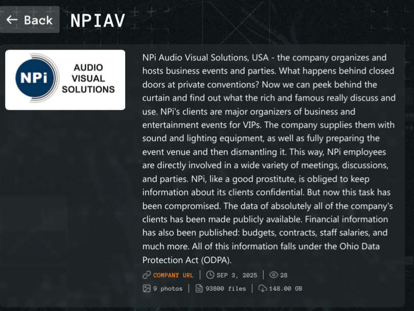 NPi Audio Visual Solutions成为Qilin勒索软件的受害者-xLab 威胁情报