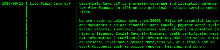 Litchfield Cavo LLP成为Akira勒索软件的受害者-xLab 威胁情报