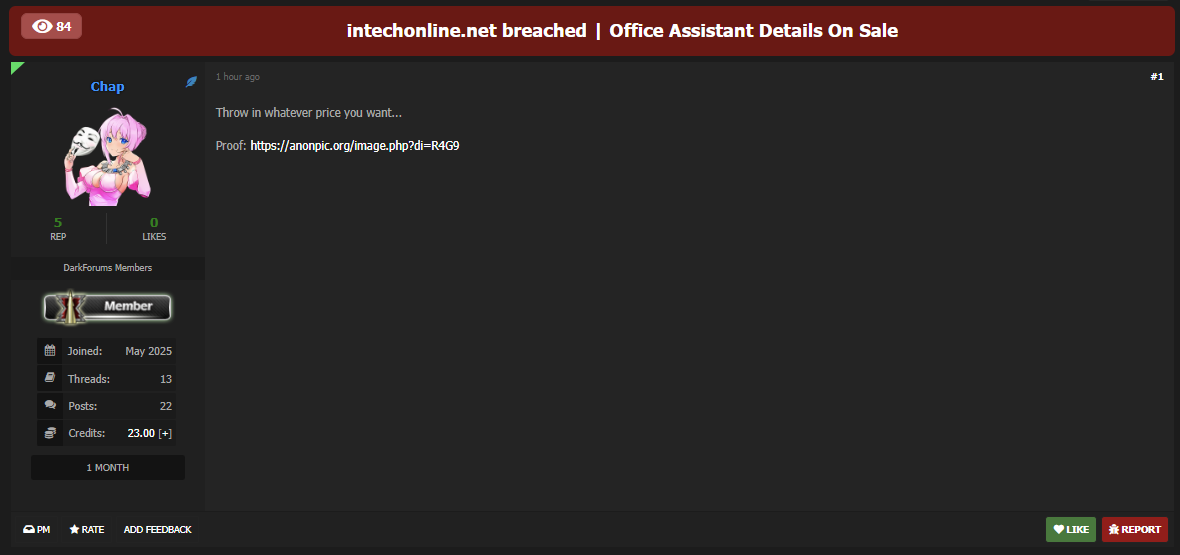 Intech Online Private Limited涉嫌出售数据-xLab 威胁情报