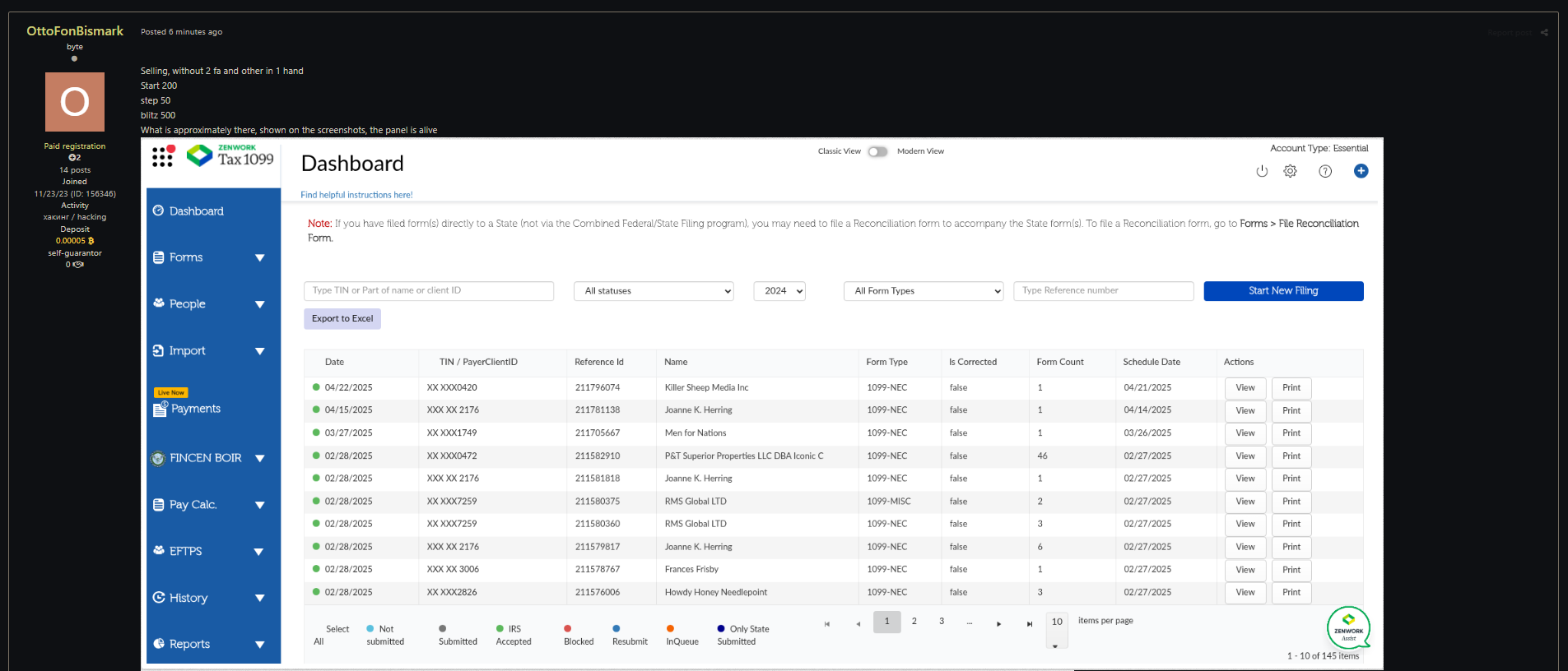 涉嫌出售Tax1099.com的访问权限-xLab 威胁情报