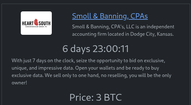 SMOLL&BANNING,CPA's,LLC成为RHYSIDA勒索软件的受害者-xLab 威胁情报