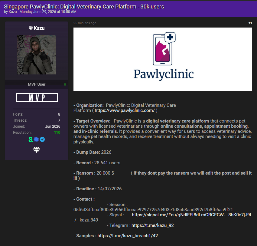 Alleged data breach of Pawlyclinic-xLab 威胁情报