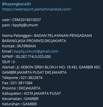Alleged leak of login credentials to Pertamina Retail-xLab 威胁情报