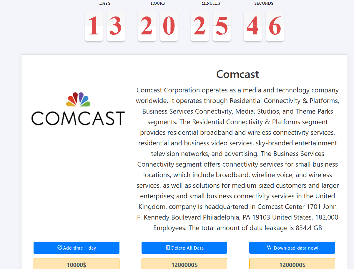 Comcast成为MEDUSA勒索软件的受害者-xLab 威胁情报