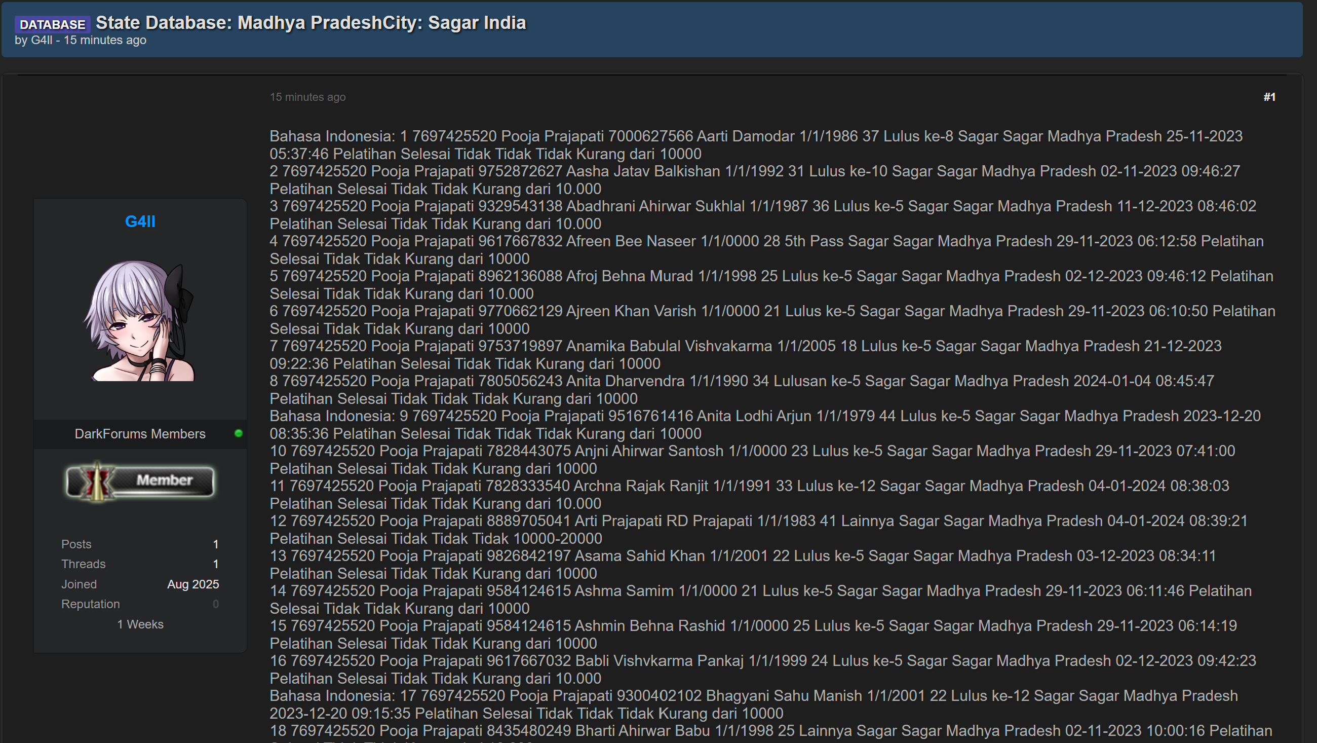 印度中央邦萨加尔的国家记录据称遭到数据泄露-xLab 威胁情报