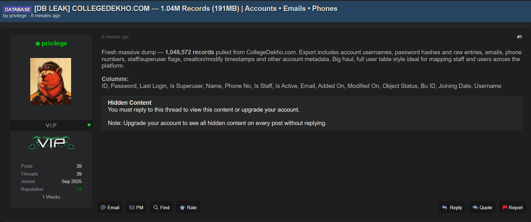 涉嫌数据外泄CollegeDekho-xLab 威胁情报
