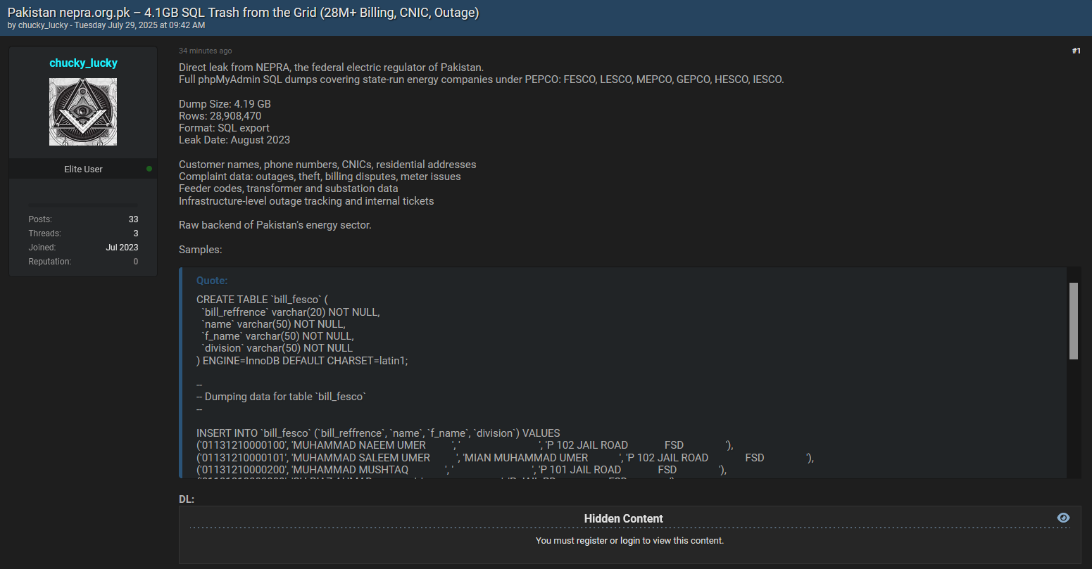 涉嫌数据泄露国家电力Power监管局(NEPRA)-xLab 威胁情报