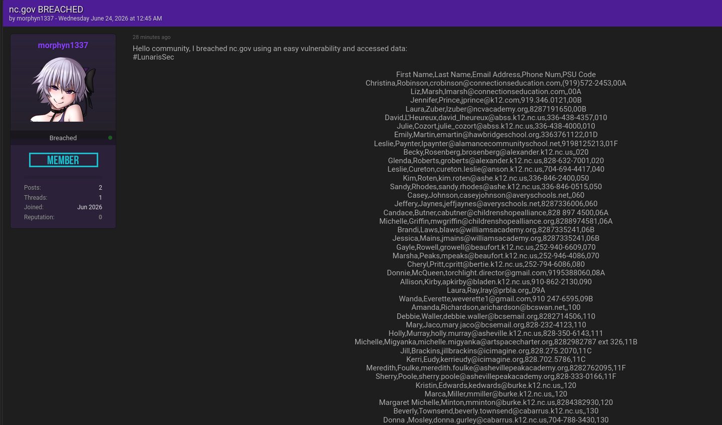 Alleged data breach of the State of North Carolina-xLab 威胁情报