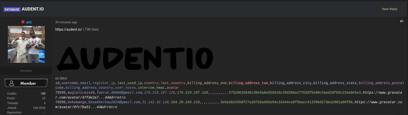 Alleged data breach of Audentio-xLab 威胁情报