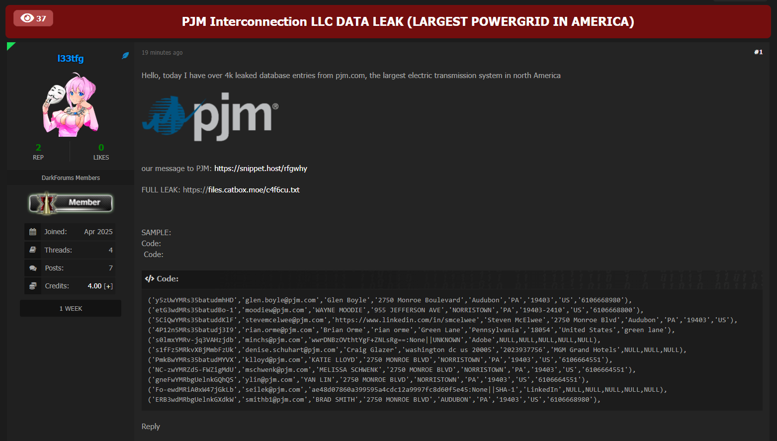 PJM Interconnection涉嫌数据泄露-xLab 威胁情报