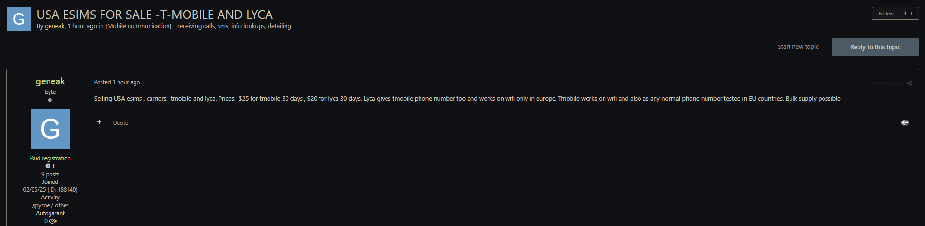 涉嫌销售T-mobile和Lycamobile eSIM-xLab 威胁情报