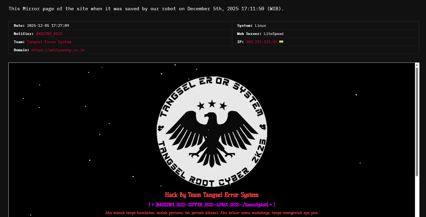 Tangsel错误System针对ahilyaentp.co.in网站-xLab 威胁情报