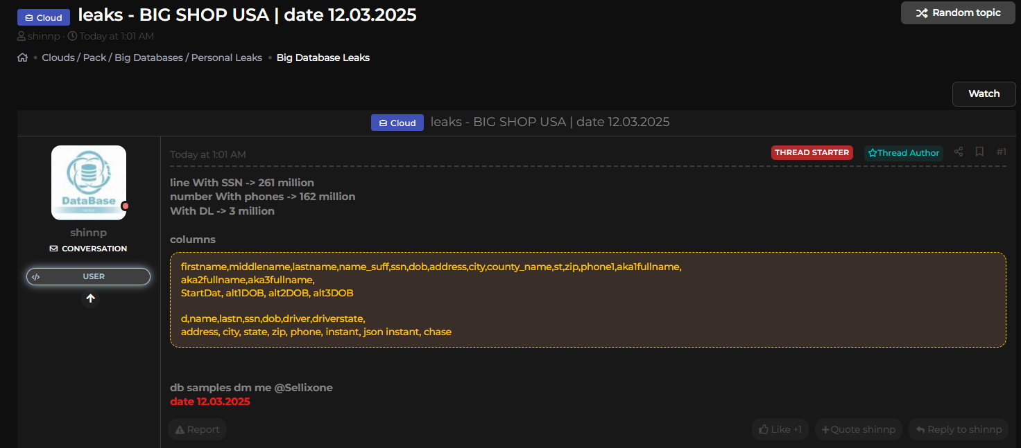 美国BIG SHOP涉嫌数据泄露-xLab 威胁情报