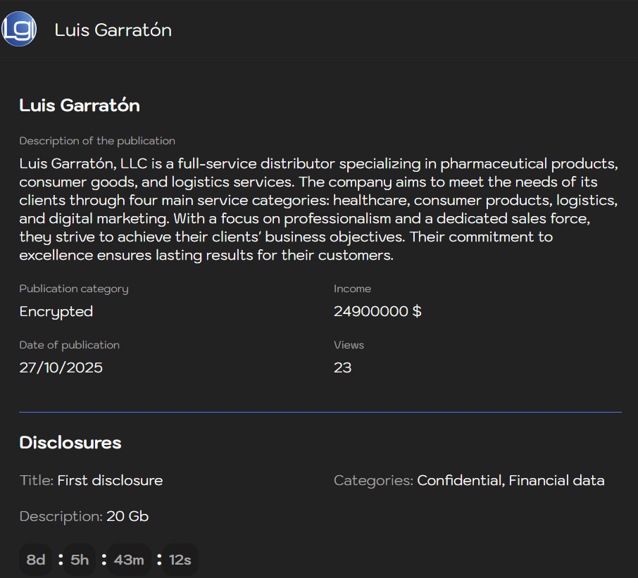 Luis Garratón,LLC成为Sinobi勒索软件的受害者-xLab 威胁情报