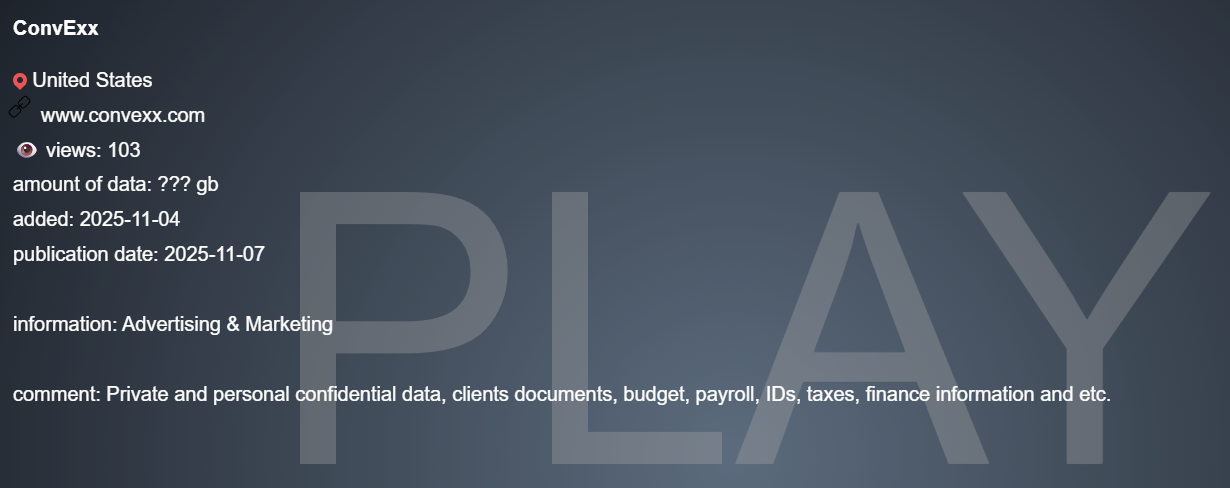 ConvExx成为PLAY勒索软件的受害者-xLab 威胁情报