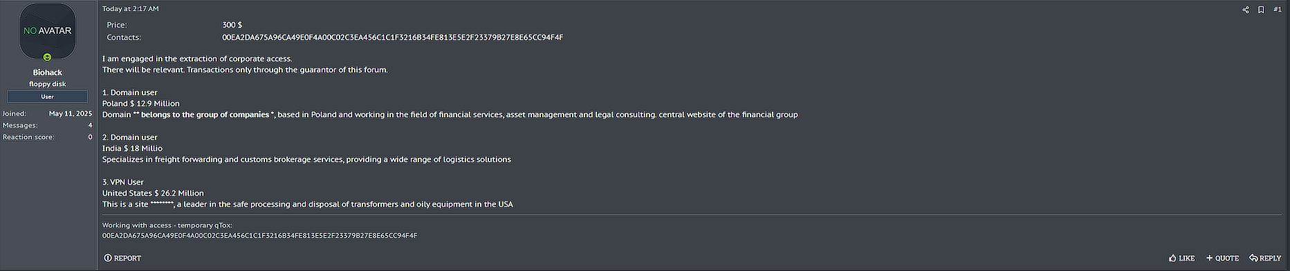 涉嫌出售印度一家身份不明的物流解决方案公司的使用权-xLab 威胁情报