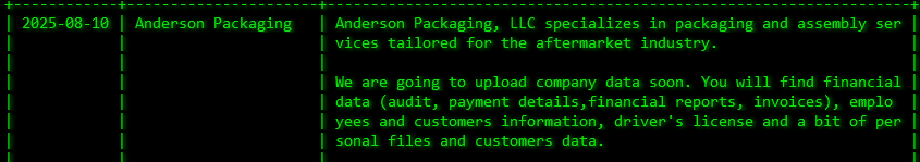 Anderson Packaging,LLC成为Akira勒索软件的受害者-xLab 威胁情报