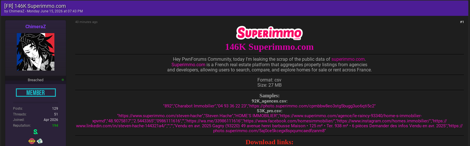 Alleged data breach of Superimmo.com-xLab 威胁情报