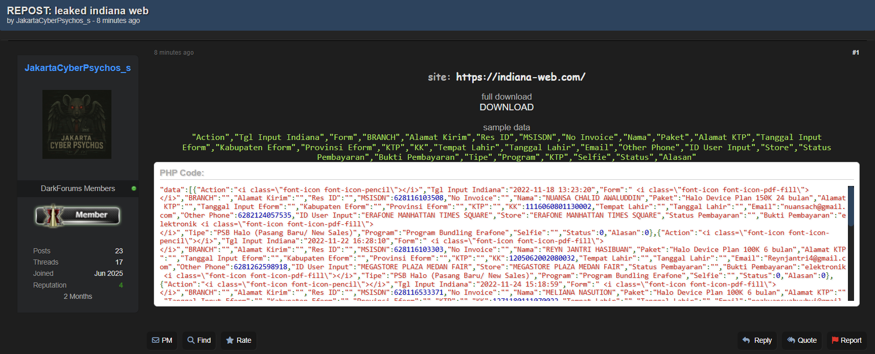 Indiana Webworks涉嫌数据泄露-xLab 威胁情报