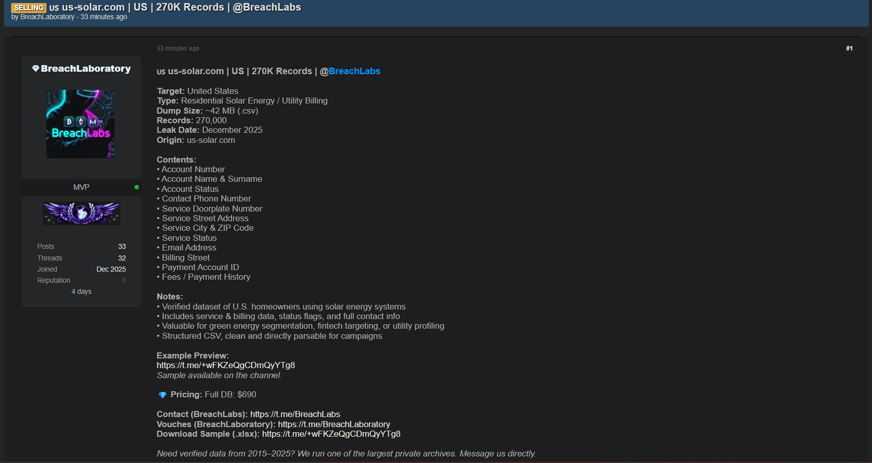 美国太阳能涉嫌数据外泄-xLab 威胁情报