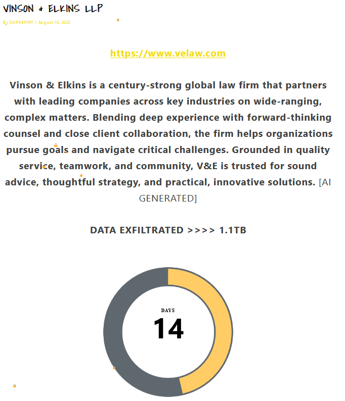 Vinson&Elkins成为D4RK 4RMY勒索软件的受害者-xLab 威胁情报