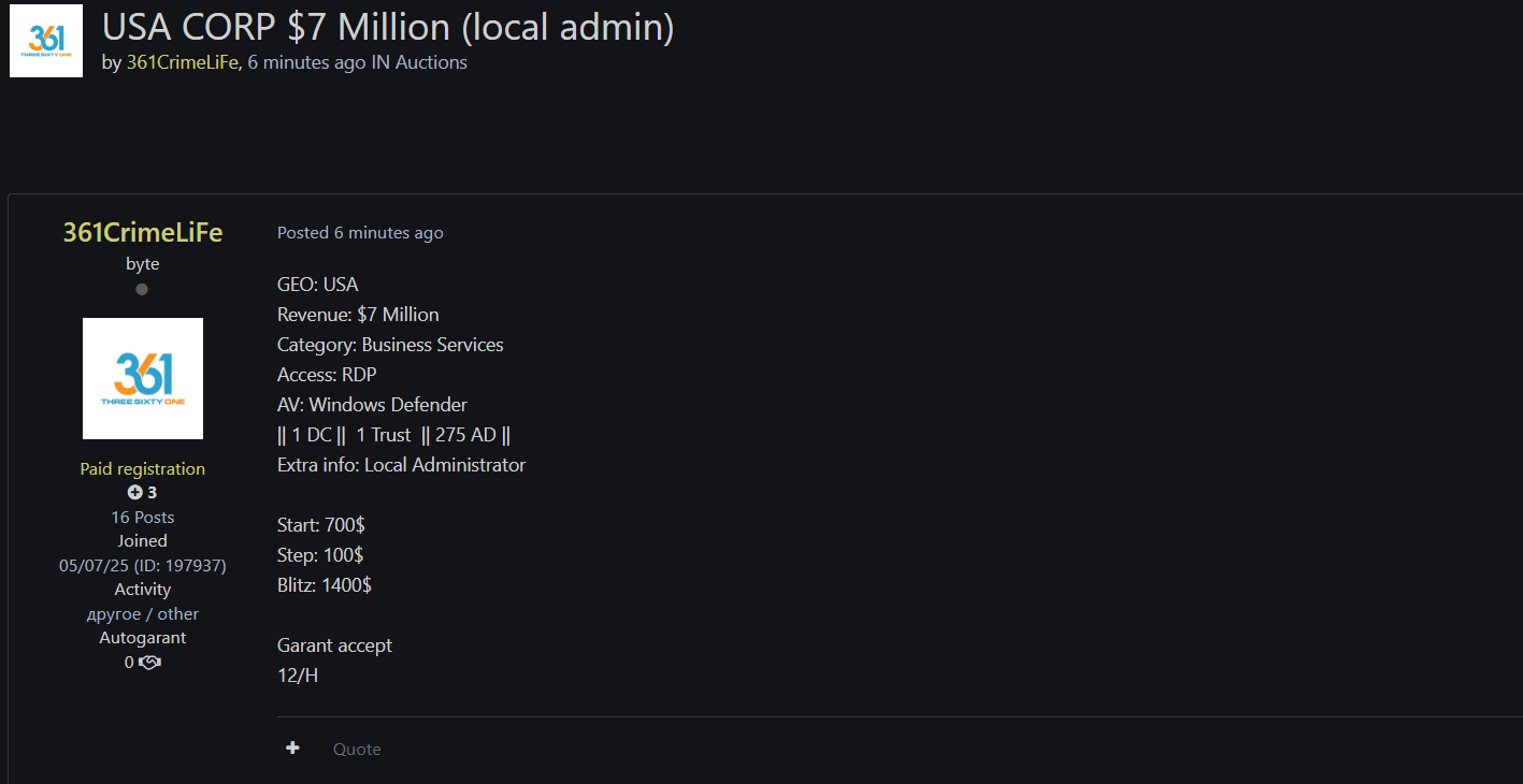 涉嫌向美国商业服务公司出售RDP访问权限-xLab 威胁情报