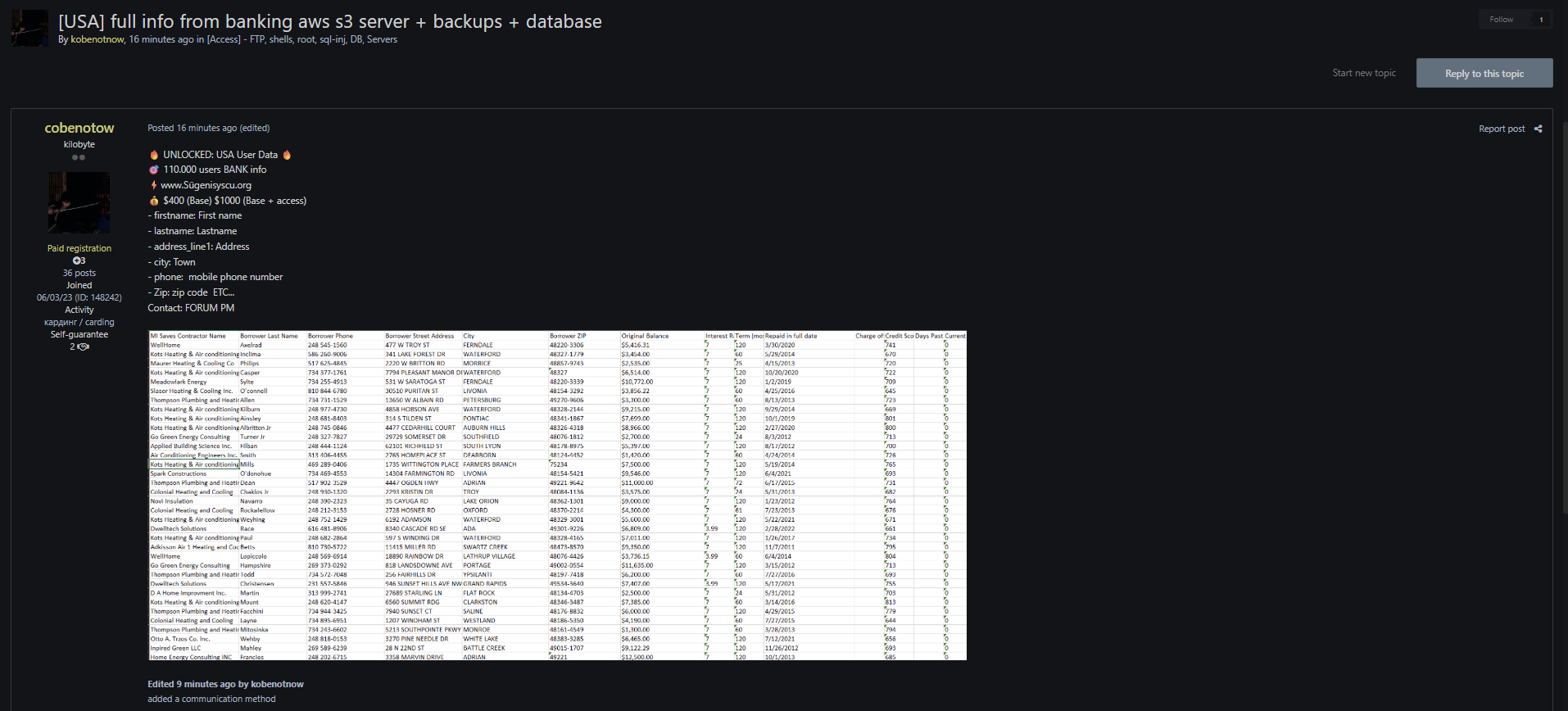 涉嫌泄露身份不明的美国银行数据库-xLab 威胁情报